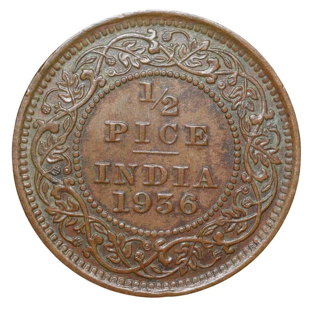 Bronze 1/2 Pice of George V (AD 1936) of Calcutta Mint Beautiful Grade