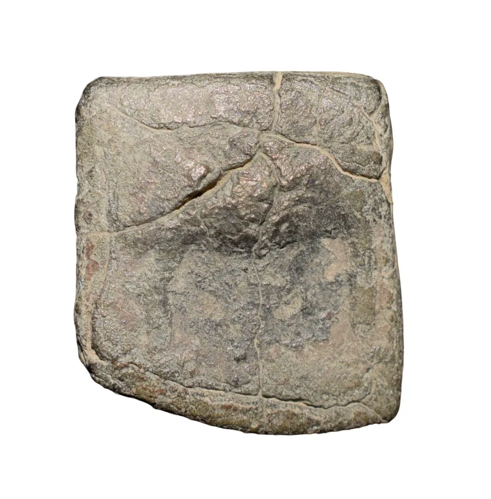Lead Coin of Western Kshatrapa - Rudrasena III? (3rd Cen. AD) with Bull Right/3-Arched Hill Rare