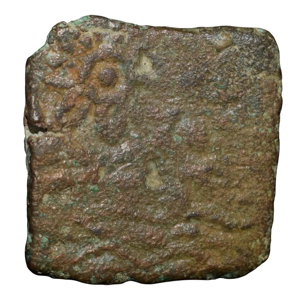 Copper Coin of Ancient Narmada Valley (2nd Cen. BC) with Lotus Flower, River & Fishes and River Goddess Rare