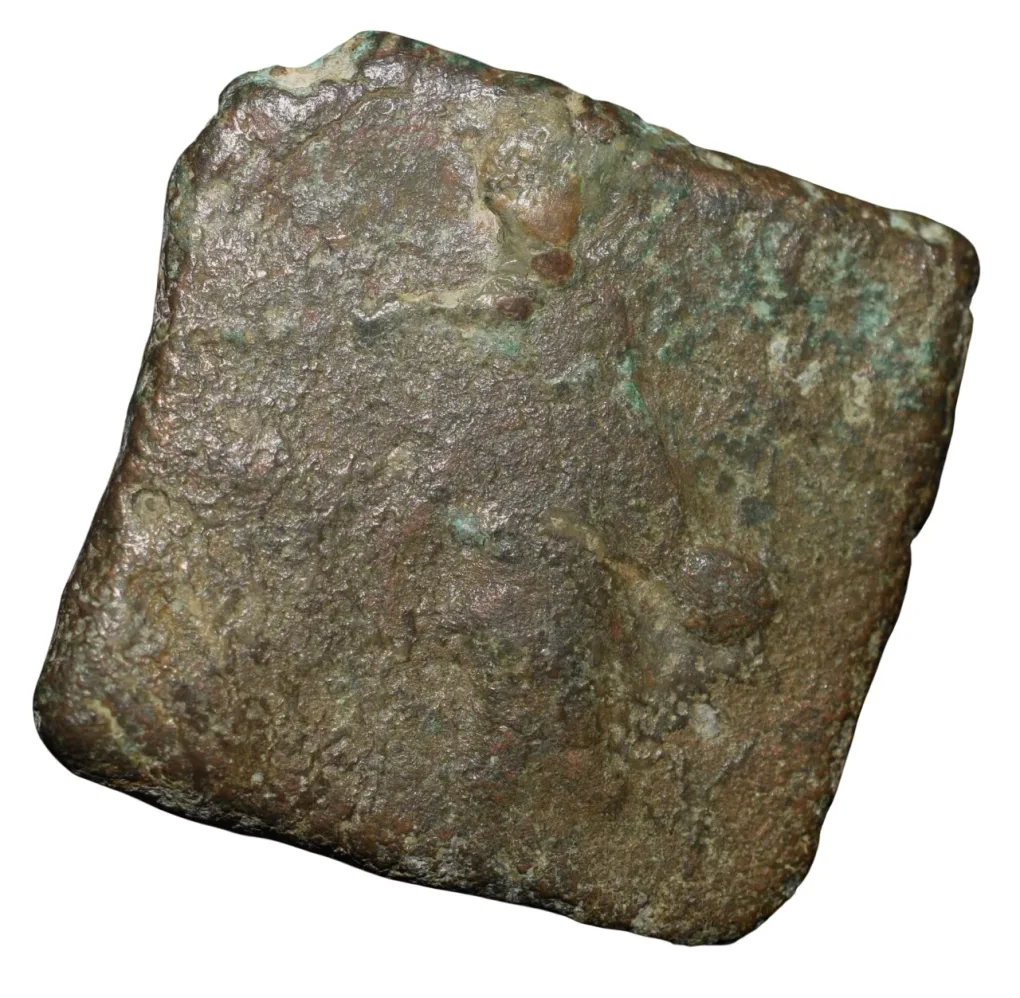 Copper Coin of Ancient Narmada Valley (2nd Cen. BC) with Lotus Flower, River & Fishes and River Goddess Rare