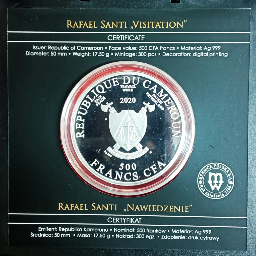 CAMEROON 500 FRANCS RAFAEL SANTI (THE HOLY FAMILY) 2020 (SILVER 17.50 G ) COIN RARE PROOF SET