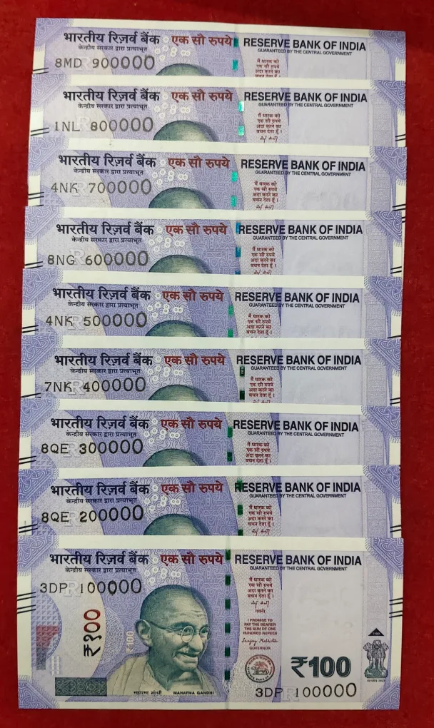 100000-900000 Fancy Number GEM UNC 100 Rupees Rare (9 Note Set)