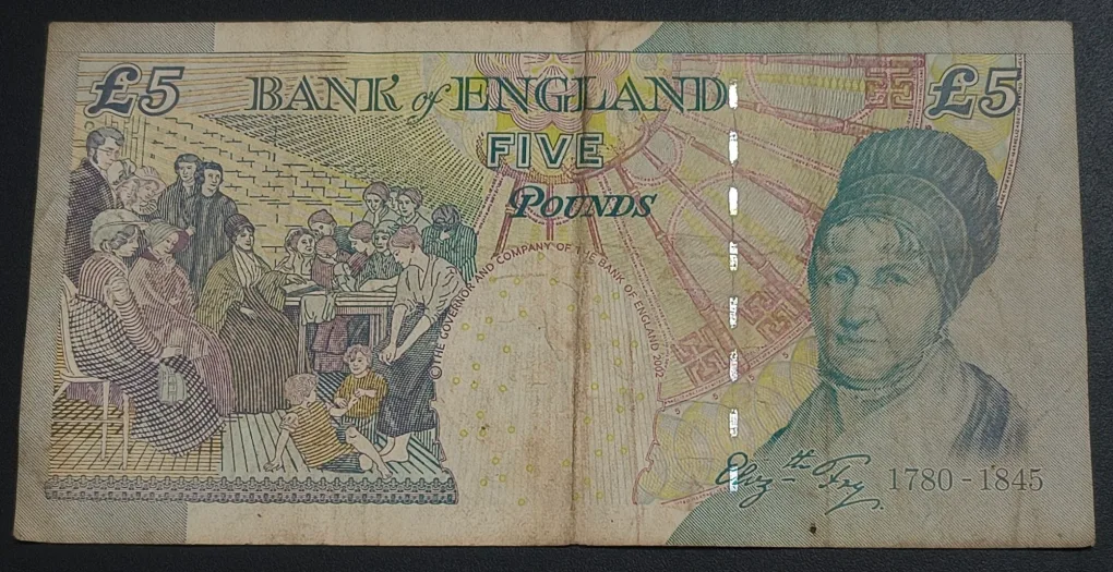 England 5 Pounds (Elizabeth Fry) (1780-1845) Rare Note