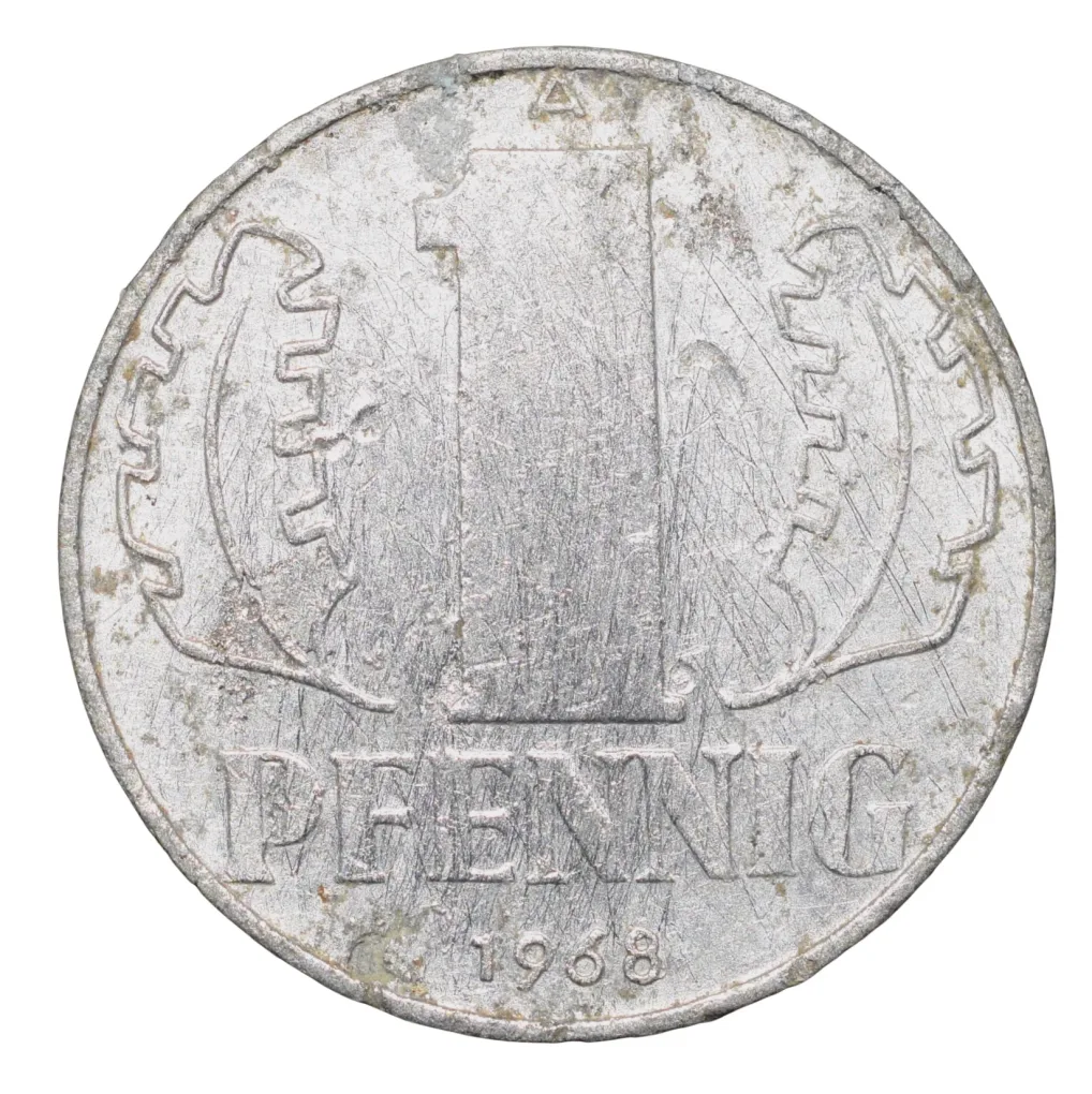 Aluminium 1 Pfennig of Germany (AD 1968) with State emblem of the German Democratic Republic