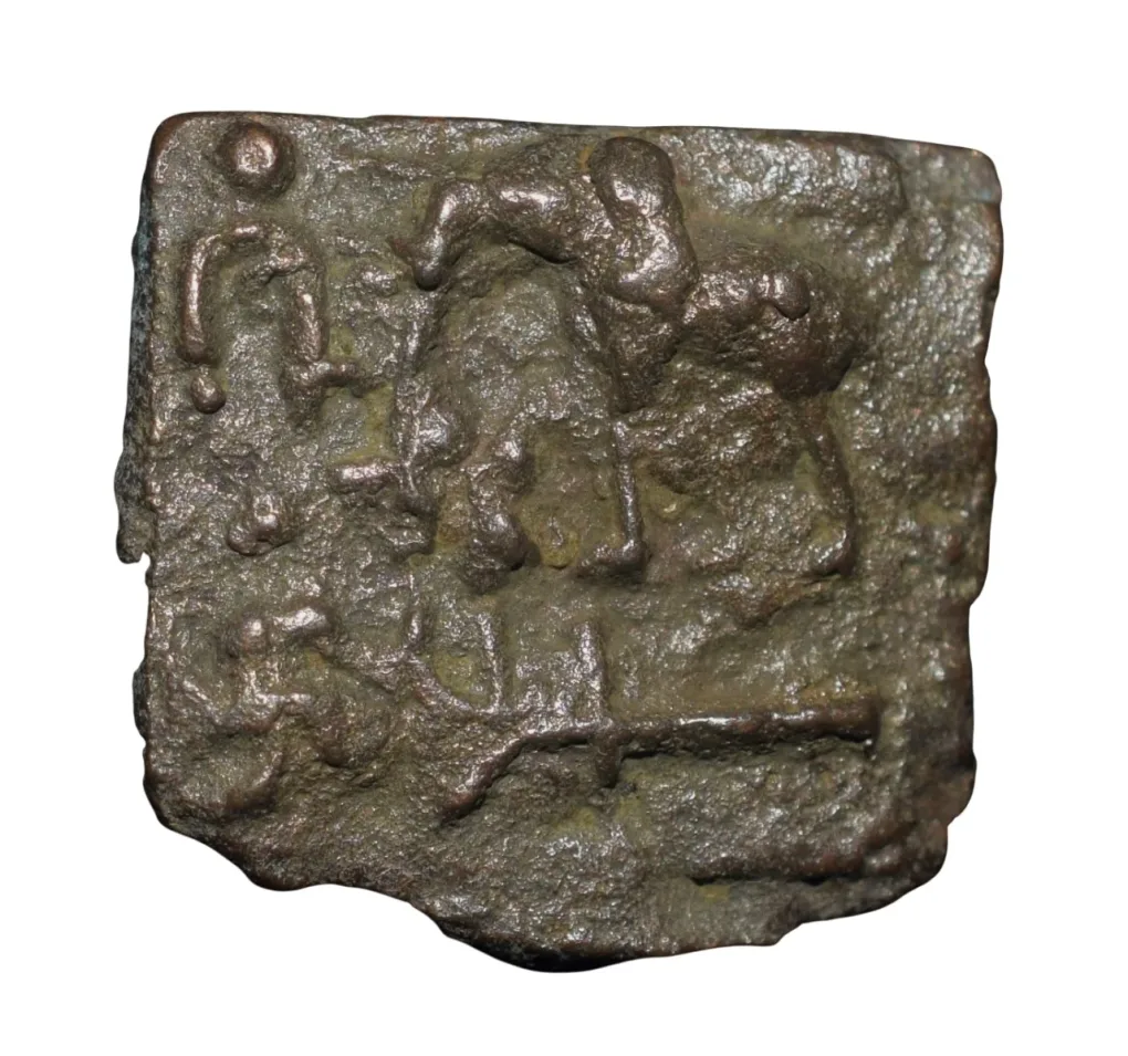 Cast-Copper Kakani of Sunga Kingdom (187-75 BC) with Multiple Symbols in Mint Grade Rare