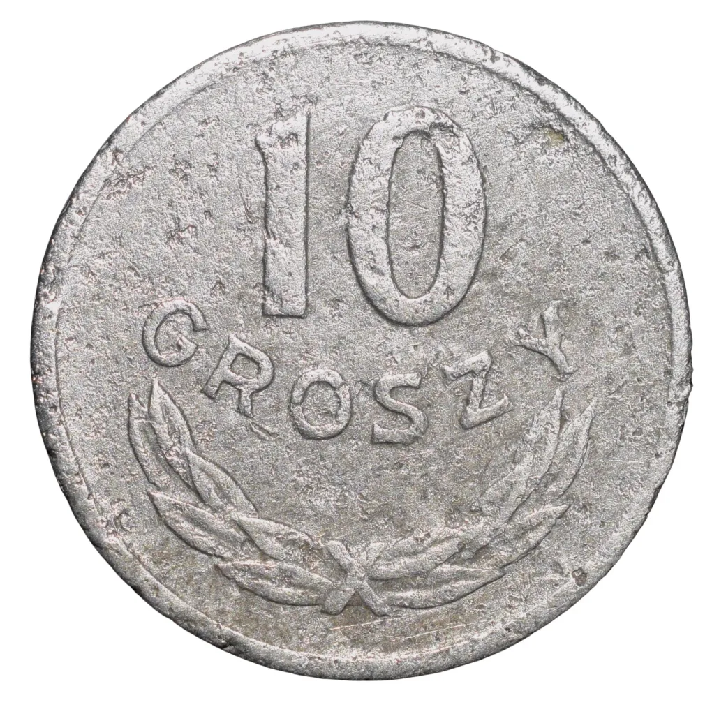Aluminium 10 Groszy of Poland Country (AD 1975) with Eagle in Centre