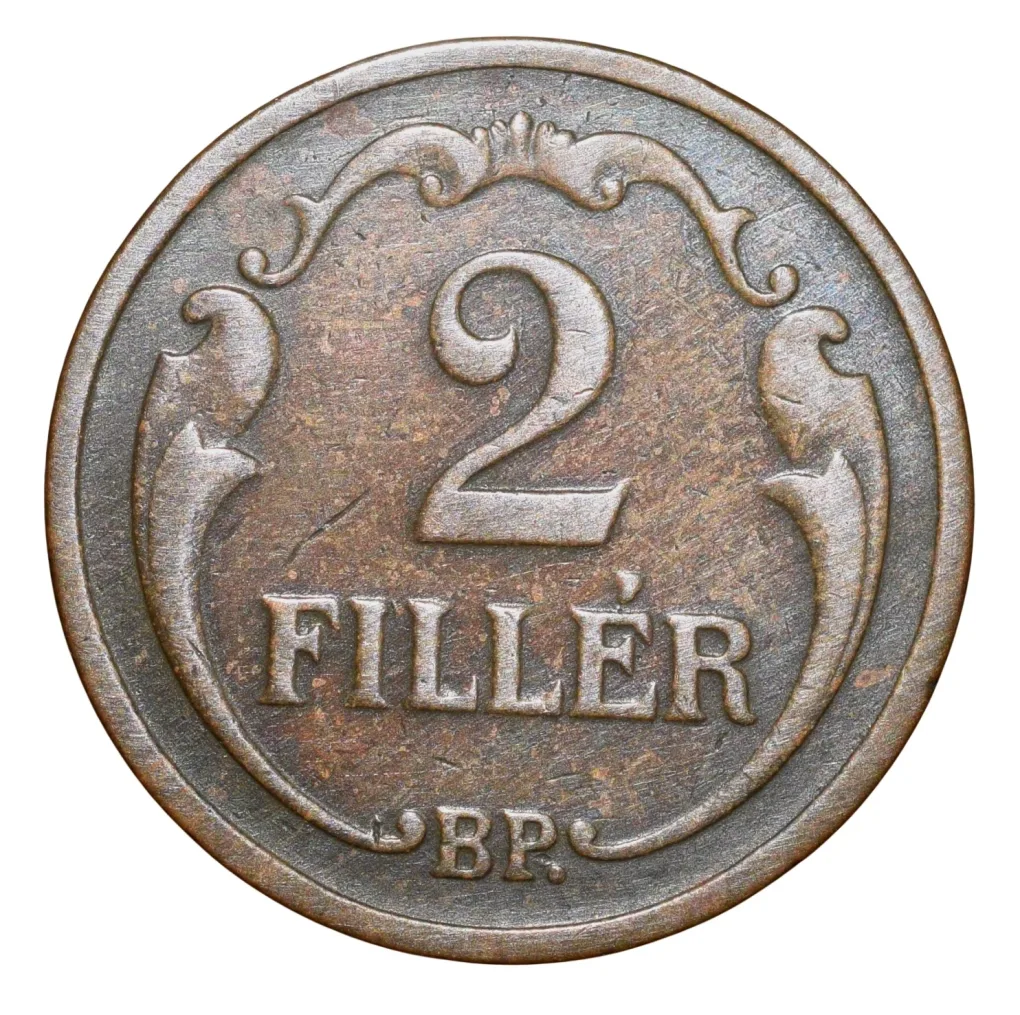 Old Bronze 2 Filler of Miklós Horthy (AD 1927) of Hungary with Crown of St. Stephen