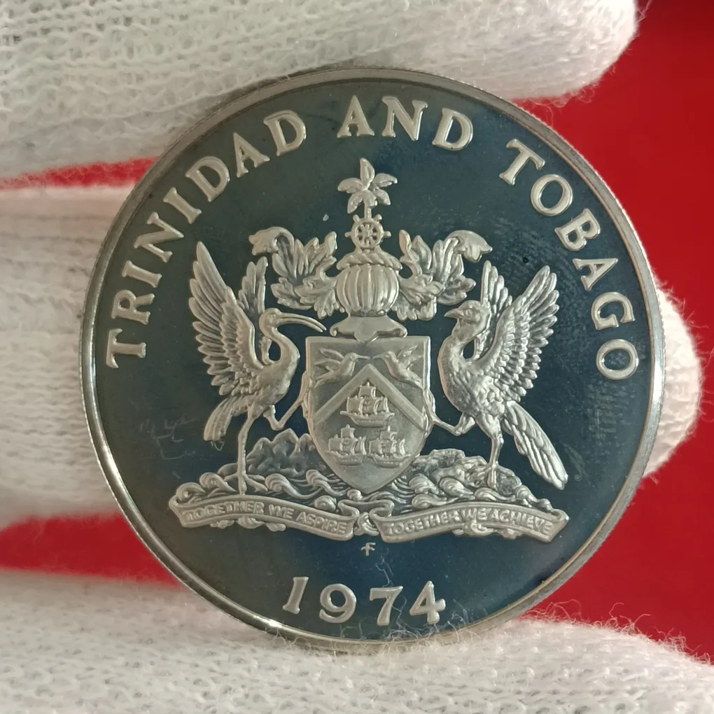 Rare One Dollar Copper Nickel Proof Coin Trinidad And Tobago Year 1974 Franklin Mint F1