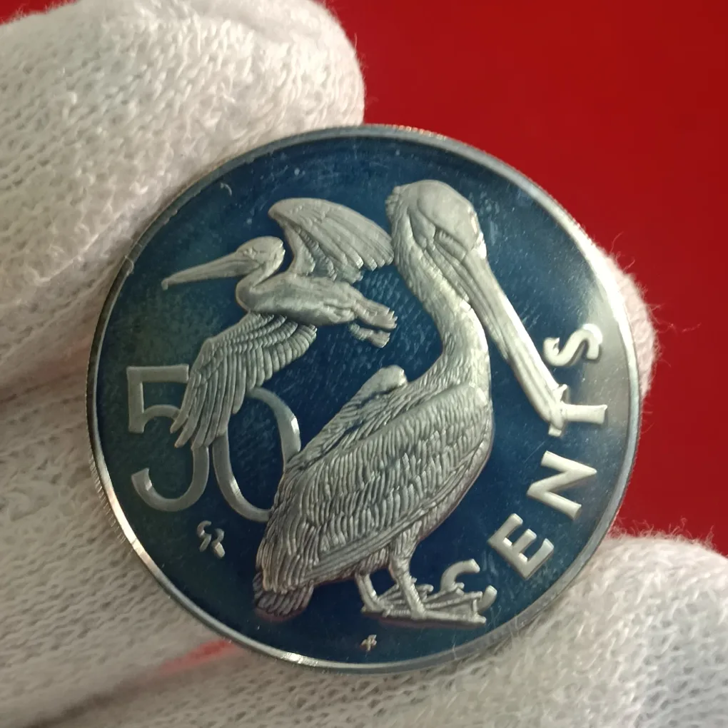 Rare 50 Cents Proof Coin from the British Virgin Islands featuring two brown pelican F2