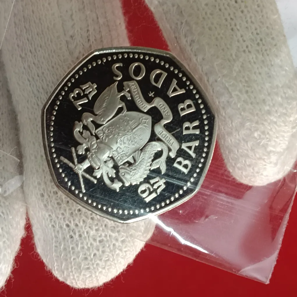 Ex Rare One Dollar Proof Coin 1973 Year PRIDE AND INDUSTRY Issue BARBADOS F3
