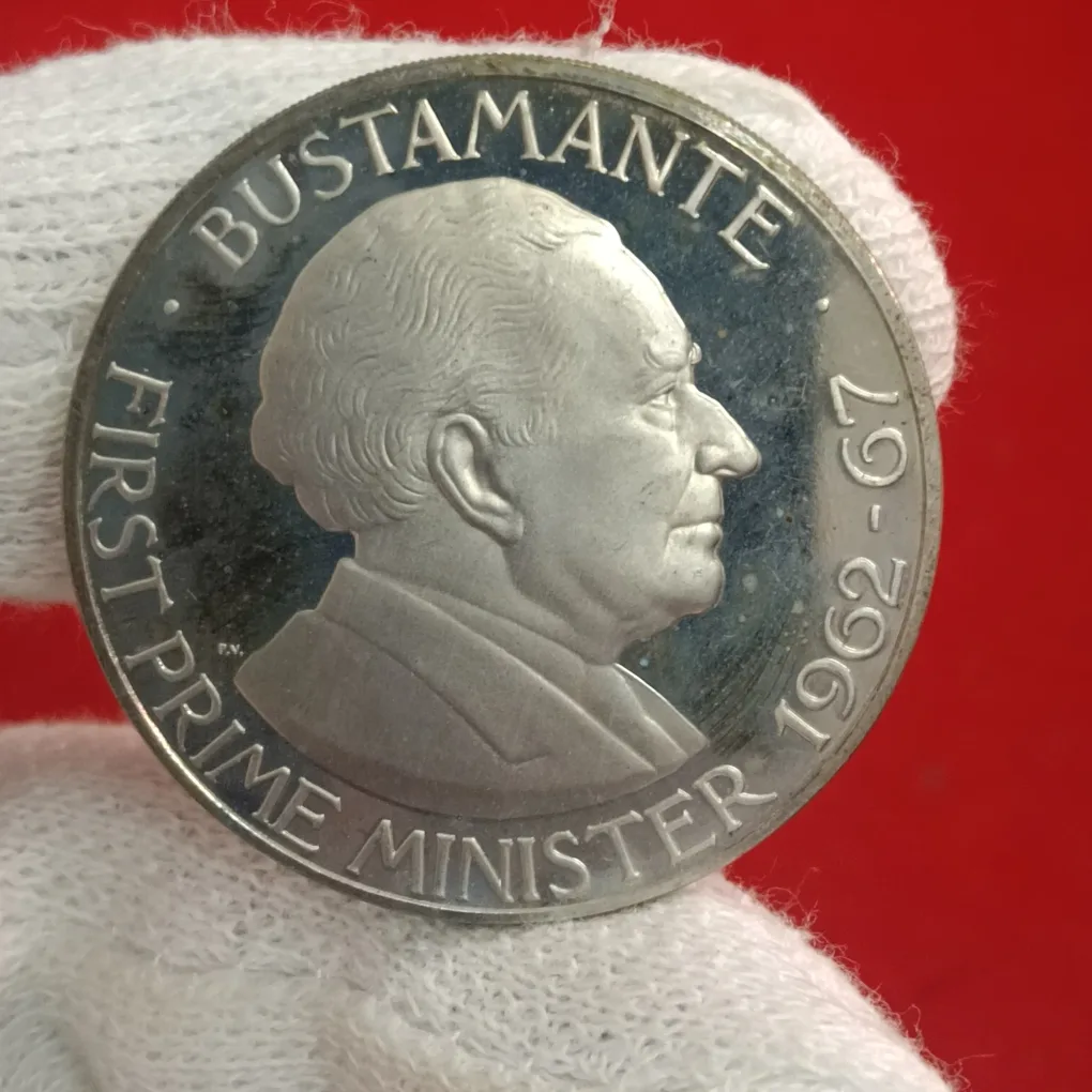 Ex Rare One Dollar Proof Coin JAMAICA 1973 First Prime Minister 1962-67 BUSTAMANTE F5