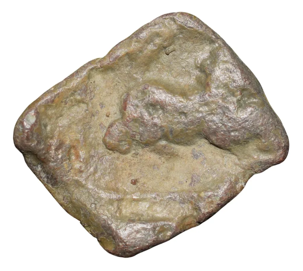 Lead Coin of Satavahan Dynasty(1st Cen. BC) from Nevesa Region with Galloping Lion Right/Tree in Railing Rare