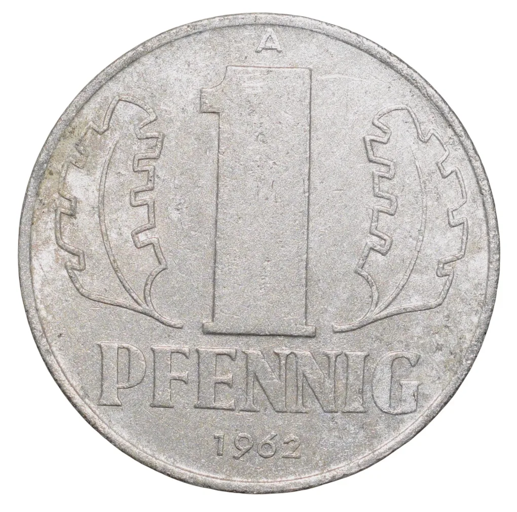 Aluminium 1 Pfennig of Germany (AD 1962) with State emblem of the German Democratic Republic