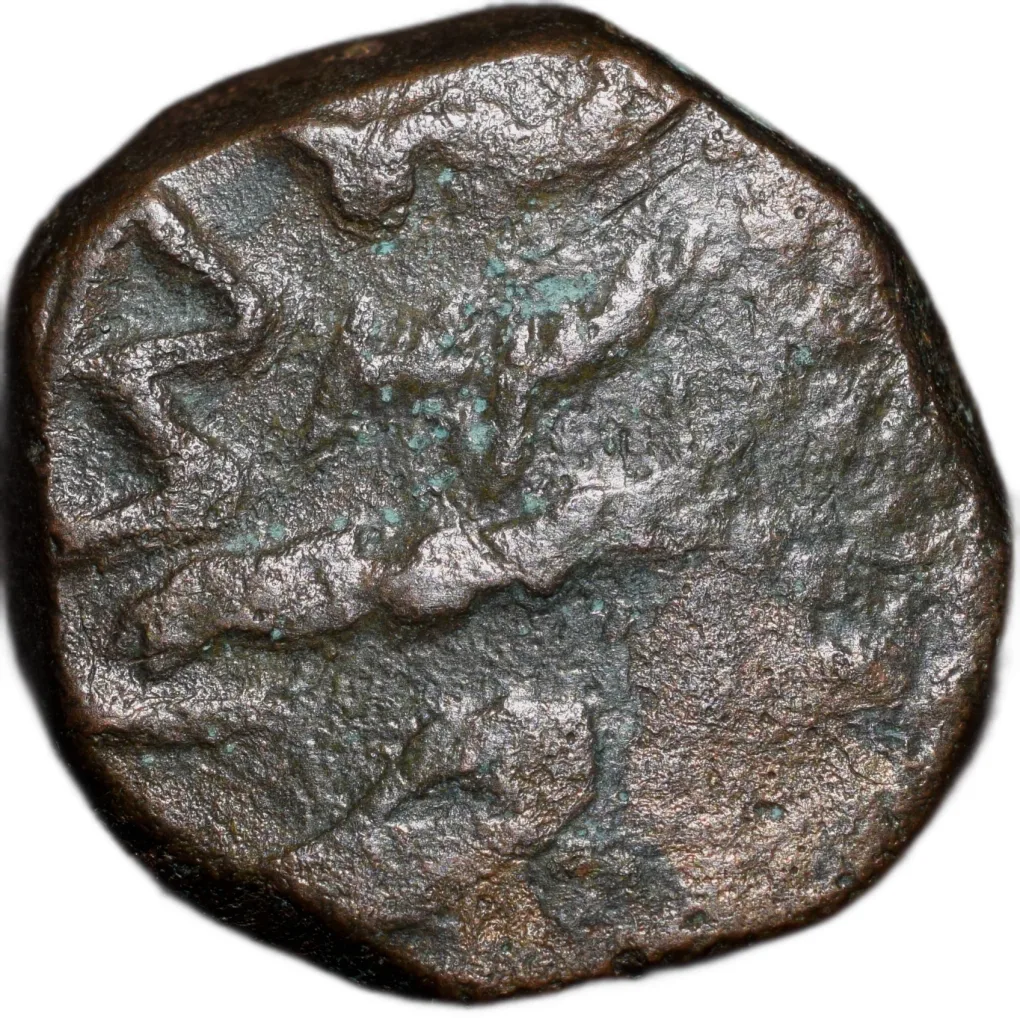Copper Paisa of Bhonsala Rajas of Nagpur (AD 1759-1806) INO Shah Alam II with 2-Leaf Zaripatka Flag & Ry33