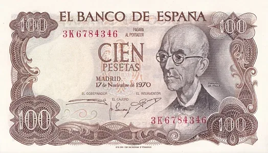 100 Pesetas of Spain of 1970 Unc Note