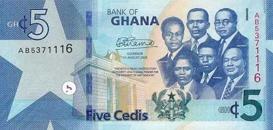 5 Cedis Ghana Six Big Leaders Unc Note