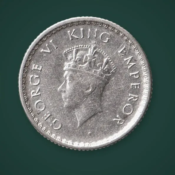 Rare 1/4 Rupee 1939 King George VI Calcutta Mint British India Silver Coin # A935