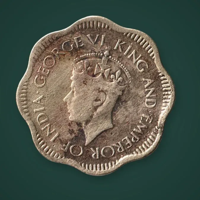 Rare 10 Cents 1944 King George VI British Ceylon Scalloped Colonial Coinage Sri Lanka Coin # A926