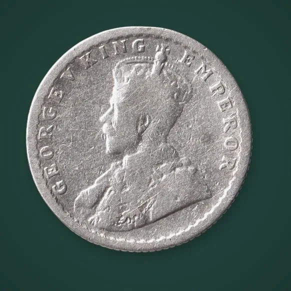 Rare 1/4 Rupee 1918 King George V Silver Calcutta Mint British India Coin # A940
