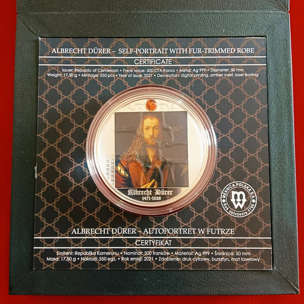 Ex Rare 500 Francis CFA Republic of Cameroon Proof Coin Albrecht Durer one Ounce Weight Silver Proof Coin Set Mint Of Poland