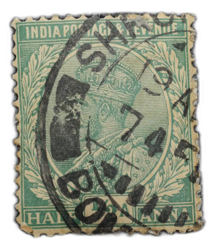 Postal Stamp of George V 1/2 Anna - Dark Green Colour - Used as per Image.