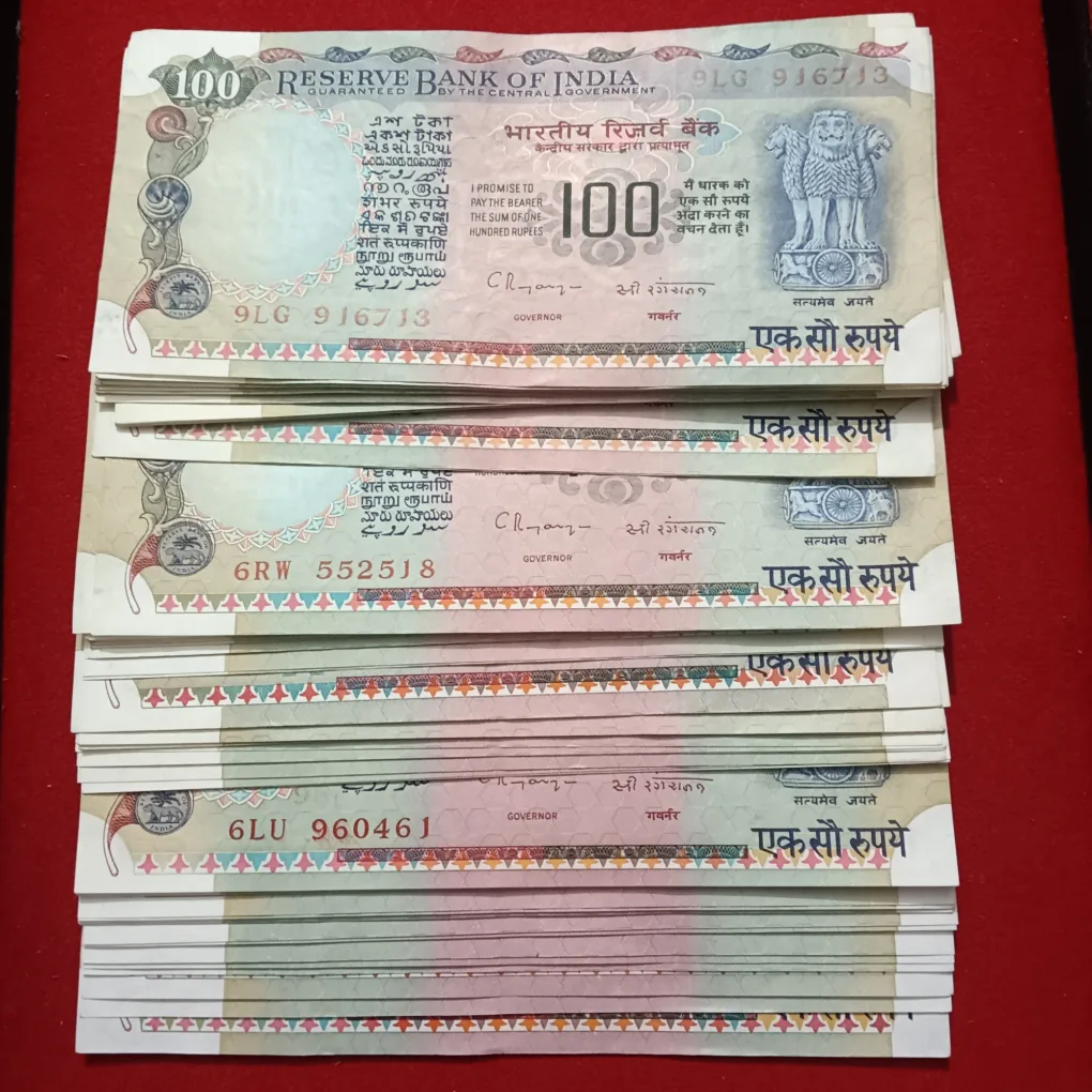 Rare 100 Rs Old Cobalt Agriculture Issue Notes Governor C Rangarajan 80 Pcs Given Unc Condition Reserve Bank of India