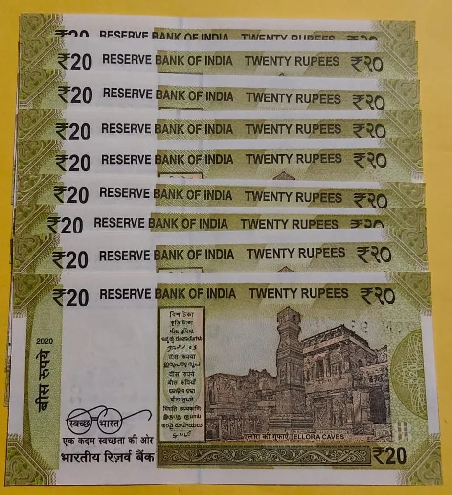 Rs 20 Set of 10 Notes Tripling Number Set Rare Item Condition GEM UNC
