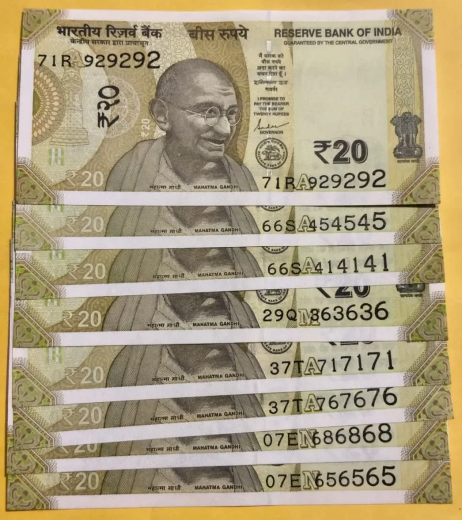 Rs 20 Set of 10 Notes Tripling Number Set Rare Item Condition GEM UNC
