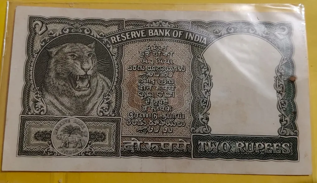 Rs 2 Half Tiger Olive Green Note Vintage Indian Currency Collectible Condition UNC