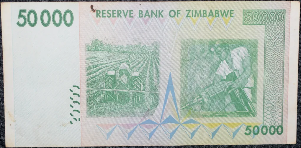 50,000 Dollars of Zimbabwe (AD 2008) with Chiremba Balancing Rocks/Pesticide application and Miner