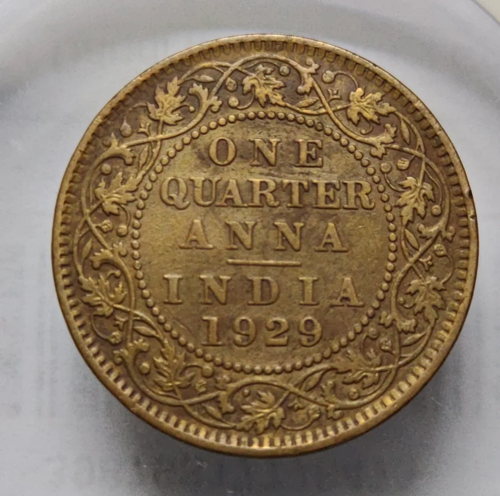 British India George V One Quarter Anna 1929 Kolkata Copper Coin