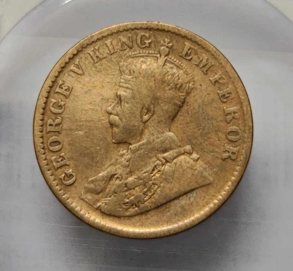 British India George V One Quarter Anna 1929 Kolkata Copper Coin