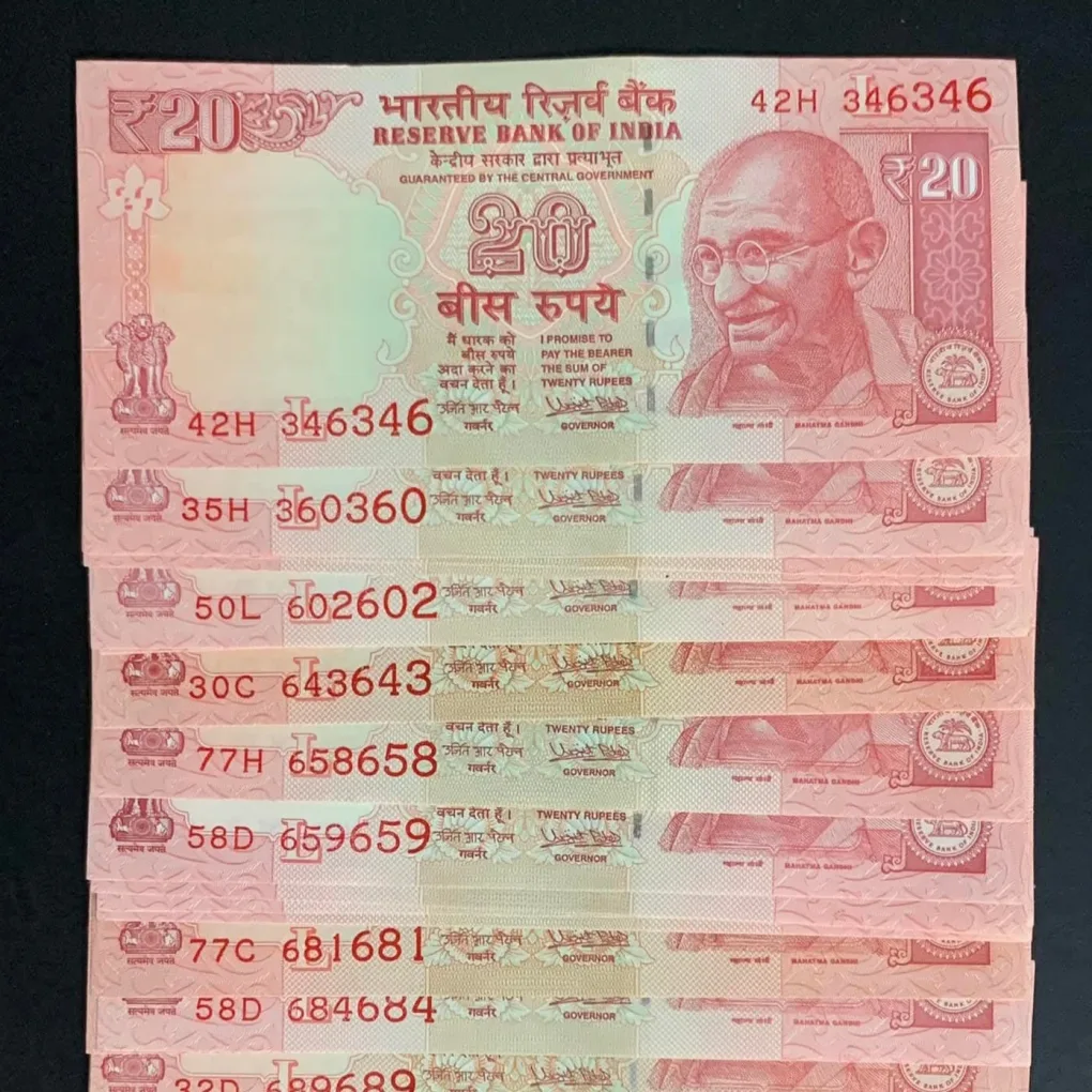 Rare Twenty Ruppes Old Semi Fancy Doubling Number Notes 50 Pcs Given Gem Unc Condition Reserve Bank of India