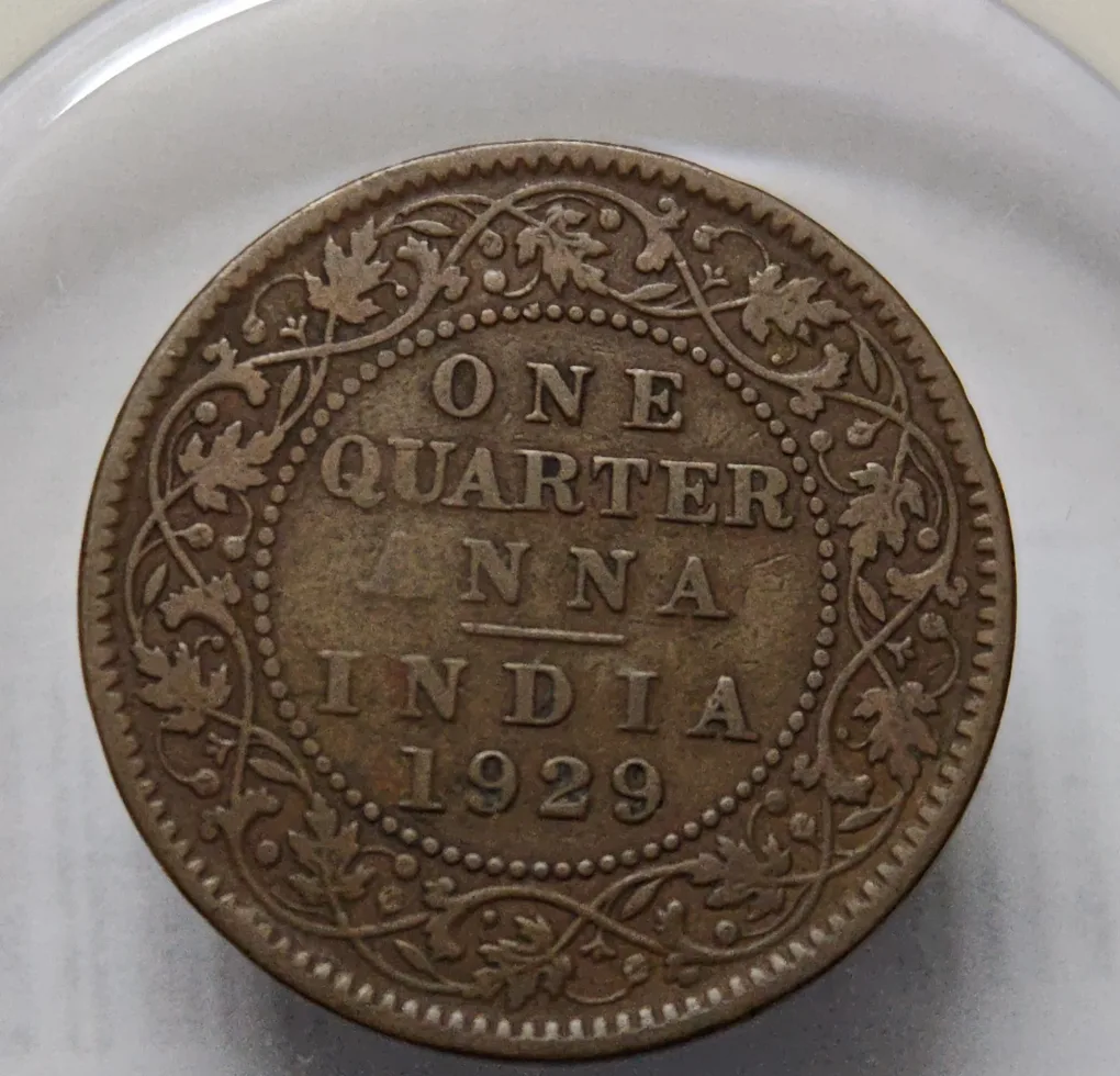 British India George V One Quarter Anna 1929 Kolkata Copper Coin