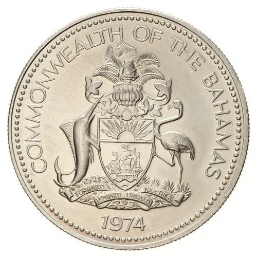 1 Dollar Common Wealth Issue of the Bahamas Elizabeth II Silver 1974 Proof Issue Unique and Rare