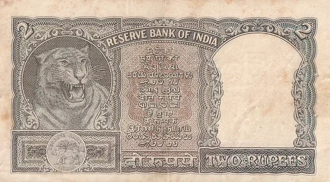 Olive green color 2 Rupees P c bhattacharya Very Fine Note #2