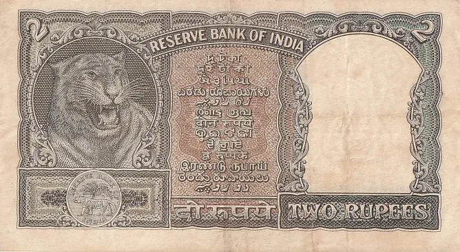 Olive green color 2 Rupees P c bhattacharya Very Fine Note #3