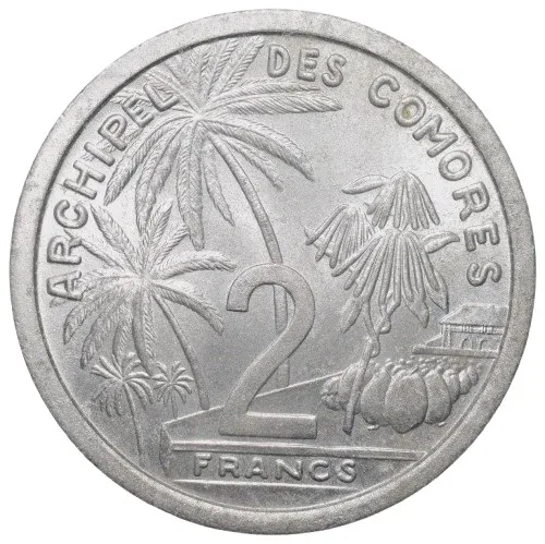 Aluminium 2 Francs of Comoro Islands (AD 1964) with Winged Liberty/Palmtrees and coconuts