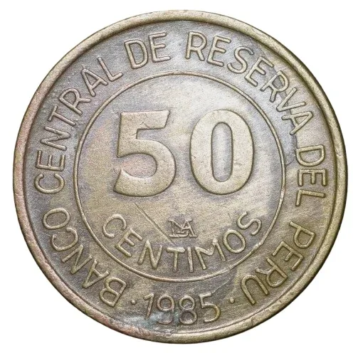 Brass 50 Soles de Oro of Peru (AD 1985) with Portrait of General Grau Scarce