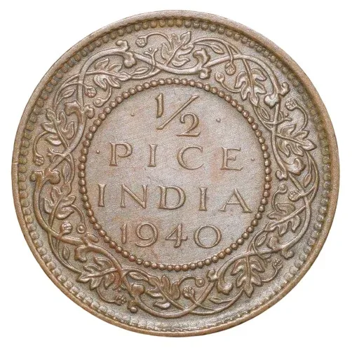 Bronze 1/2 Pice of George VI (AD 1940) of Calcutta Mint Head I