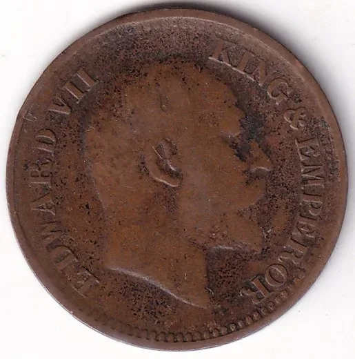King Edward VII British India 1/2 Pice Copper 1910 Old Coin Rare