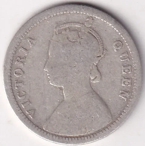 Poor Condition 1/4 Rupee 1862 Queen Victoria Silver Coin #1