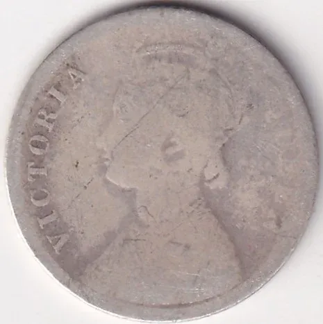Poor Condition 1/4 Rupee 1862 Queen Victoria Silver Coin #2