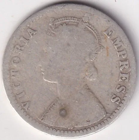 Poor Condition 1/4 Rupee 1894 Victoria Empress Silver Coin