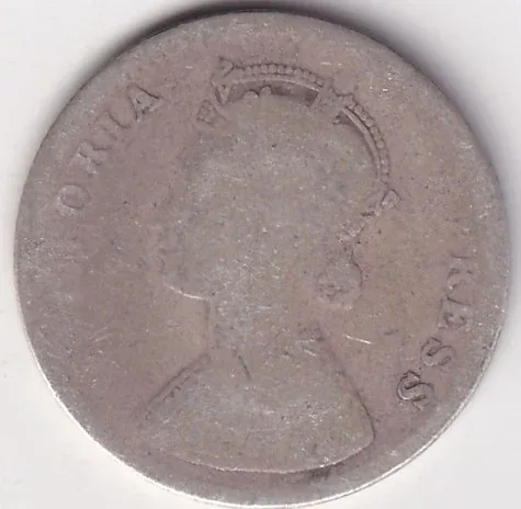 Poor Condition 1/4 Rupee 1890 Victoria Empress Silver Coin