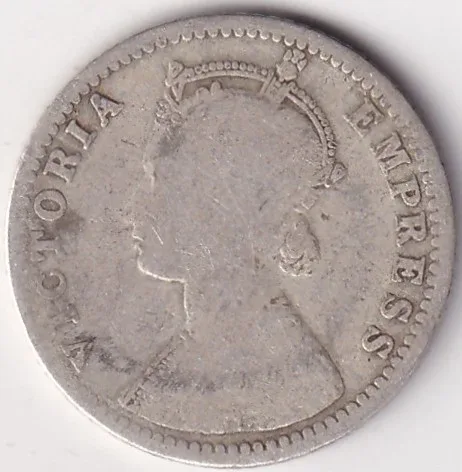 Fine Condition 1/4 Rupee 1890 Victoria Empress Silver Coin #2