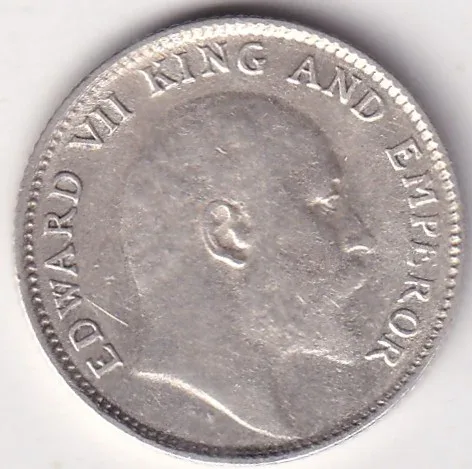 1904 King Edward Rare Silver 1/4 Rupee British India Coin