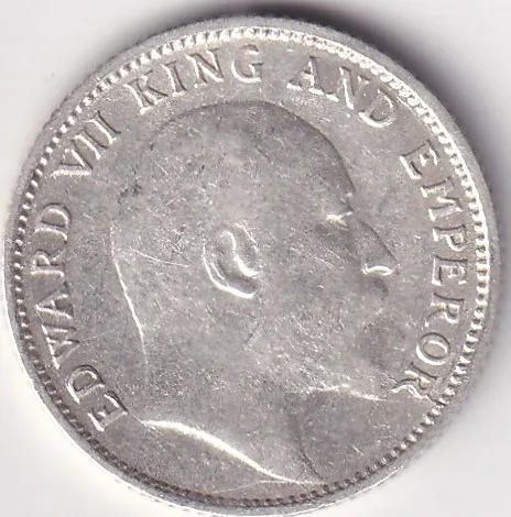 1905 King Edward Rare Silver 1/4 Rupee British India Coin