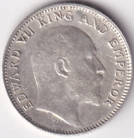 1907 King Edward Rare Silver 1/4 Rupee British India Coin