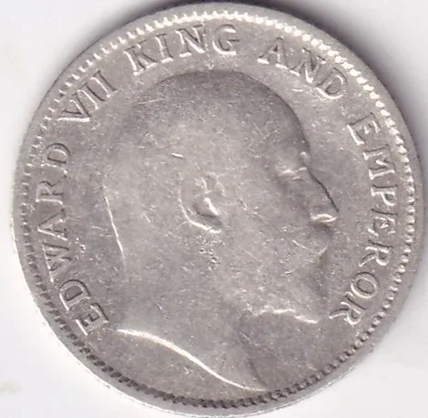 1908 King Edward Rare Silver 1/4 Rupee British India Coin